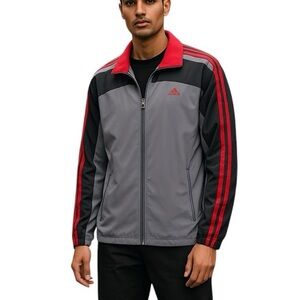 Vintage Adidas Sporty Gray Windbreaker Red Three Stripe Design Men’s Size XL